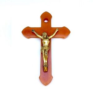 Vintage Butterscotch Bakelite Crucifix Cross